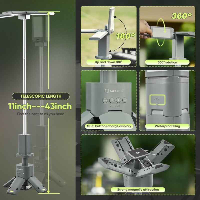 SakerPlus Portable Camping Light, 14000mAh Telescopic Camping Lantern with Rechargeable Power Supply, Dimmable Magnetic Tent Lamps 6000 Lumen Outdoor Work Lights for Hiking,Camping,Home Emergency - Image 3